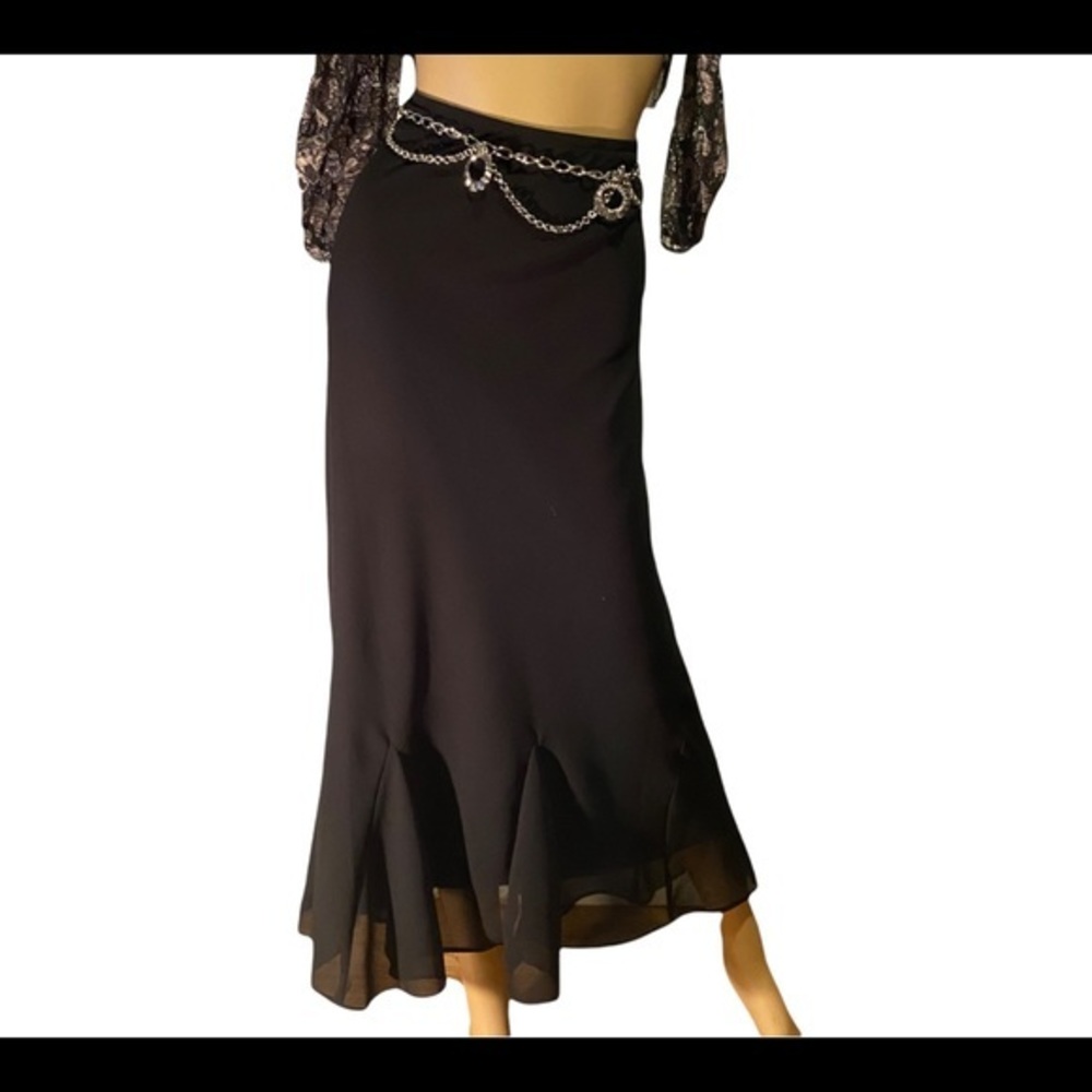 COPY - NITE WAY Black Chiffon Fishtail Hem Skirt XL NWT
